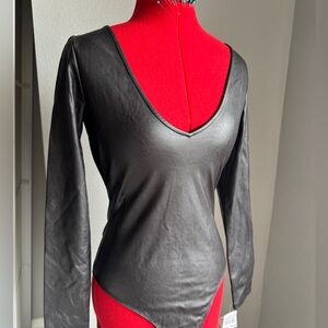 Naked faux leather body suit